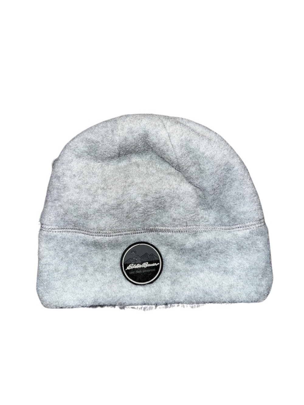 Eddie Bauer Light Gray Kids Fleece Beanie with Black Logo Patch